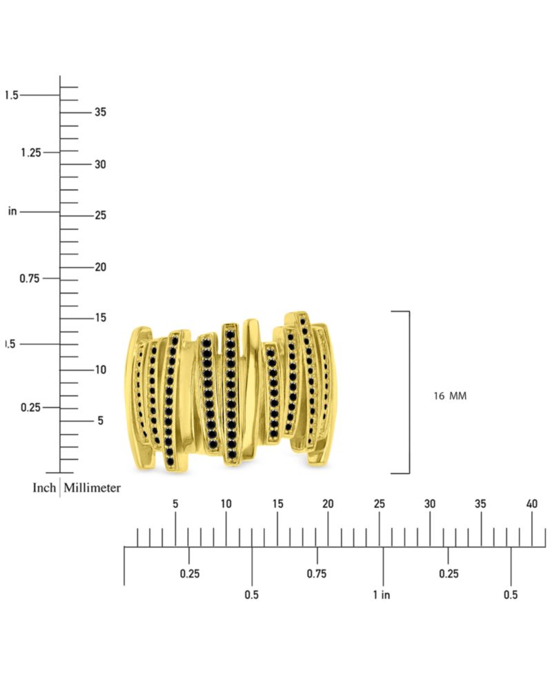 Black Cubic Zirconia Multi Row Ring in 14k Gold Over Sterling Silver