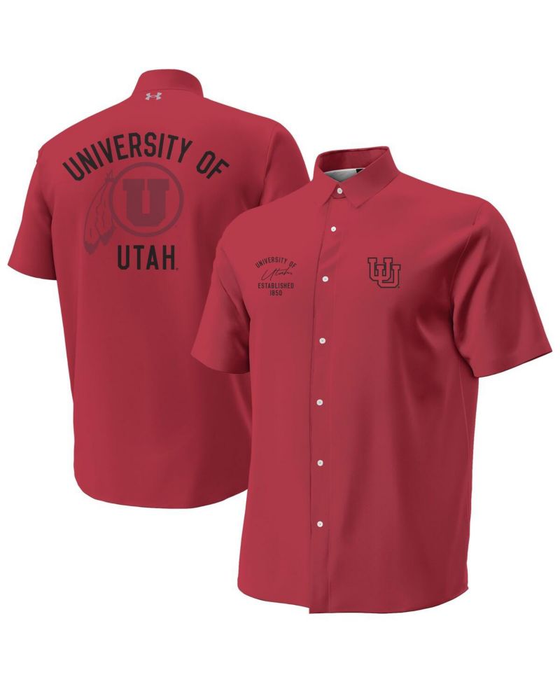 Men's Red Utah Utes Gameday ArmourFuse Camp Button-Up Shirt