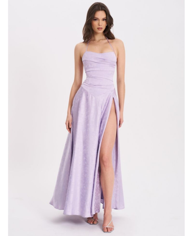 Women's Raegan Taro Purple Jacquard Rouched Maxi Dress