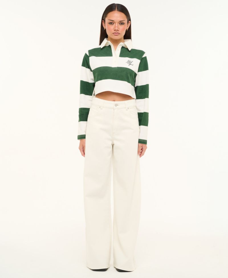 Juniors' Good Sport Striped Cropped Polo Shirt