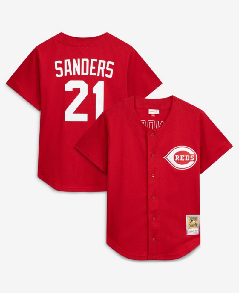 Men's Deion Sanders Red Cincinnati Reds Cooperstown Mesh Batting Practice Button-Up Jersey