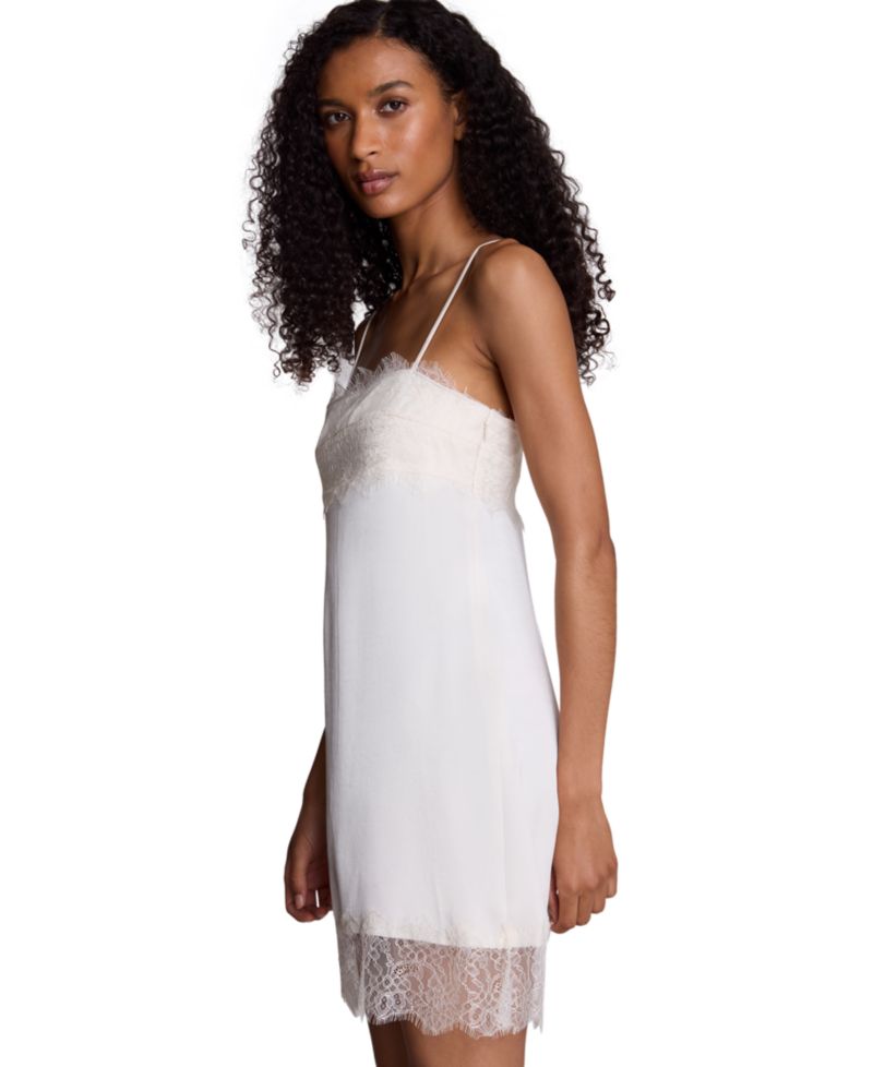 Women's Satin Slip Lace Trim Mini Dress