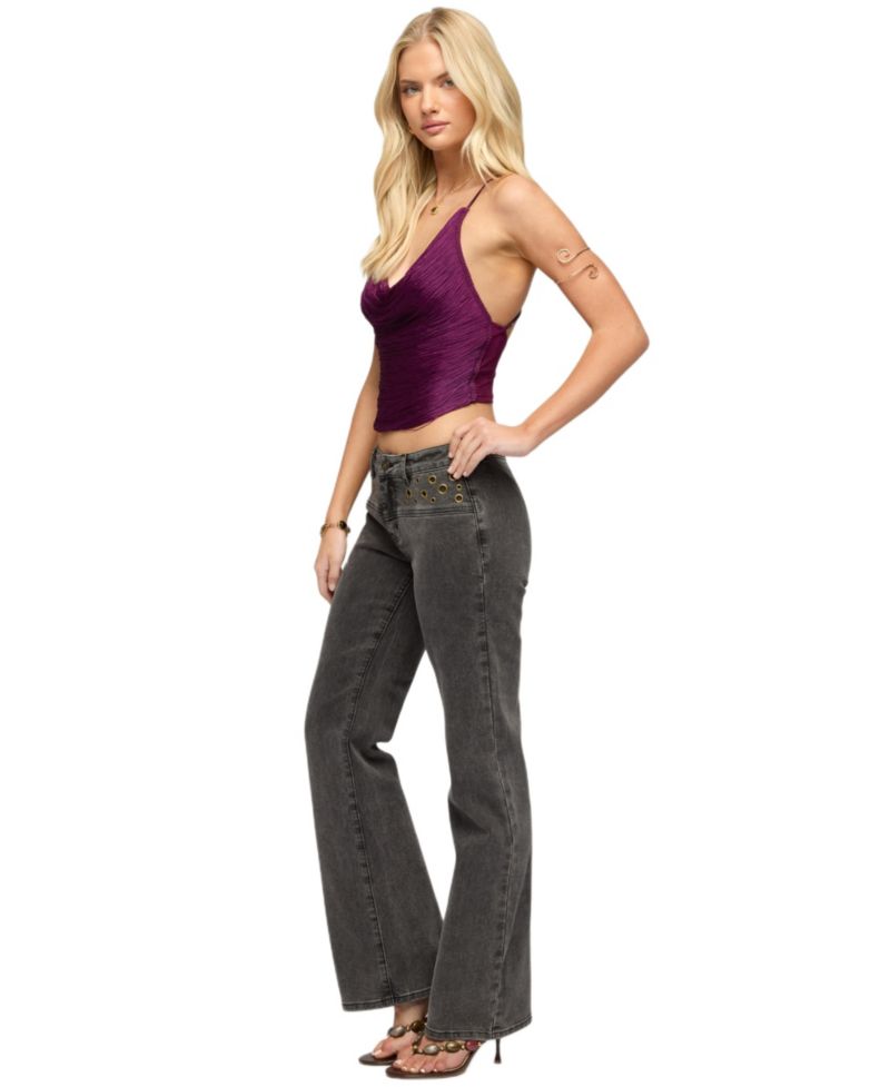 Women's Grommet Mid Rise Straight Leg Jeans