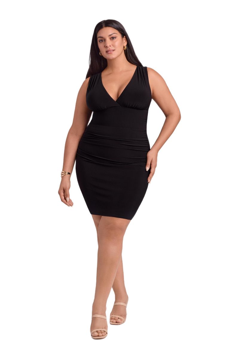 Women's Sculpting Shapewear Shirred Waist V-Neck Mini Dress