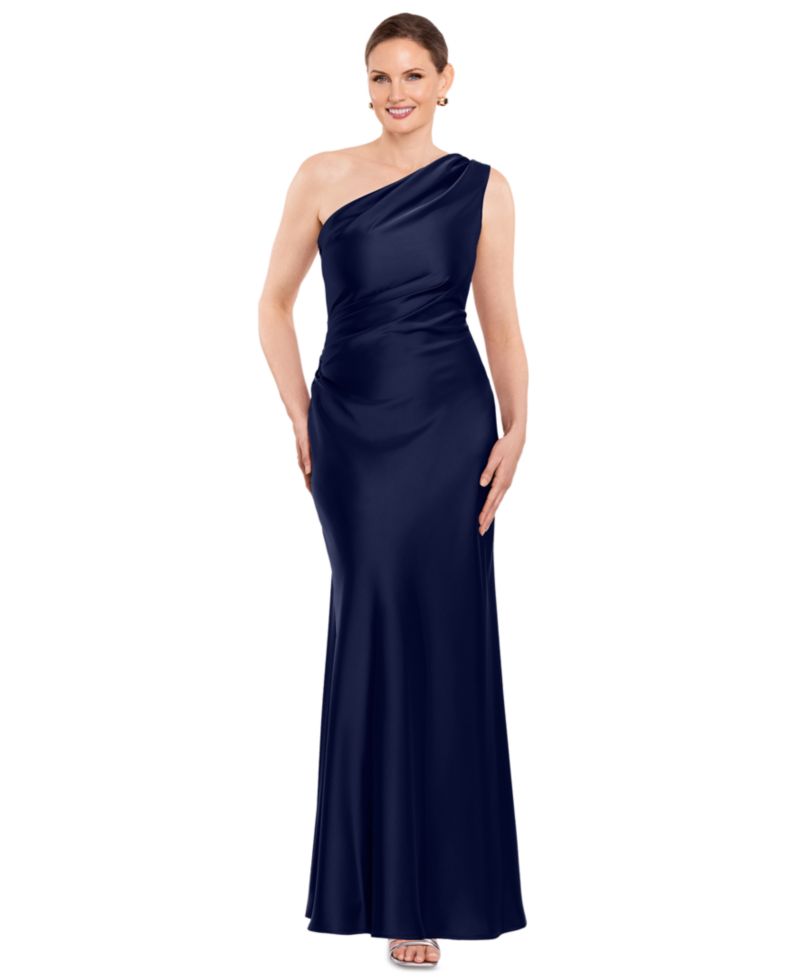 Petite One-Shoulder Draped Evening Gown