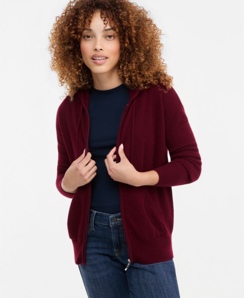Petite Cashmere Long-Sleeve Zip-Front Hoodie