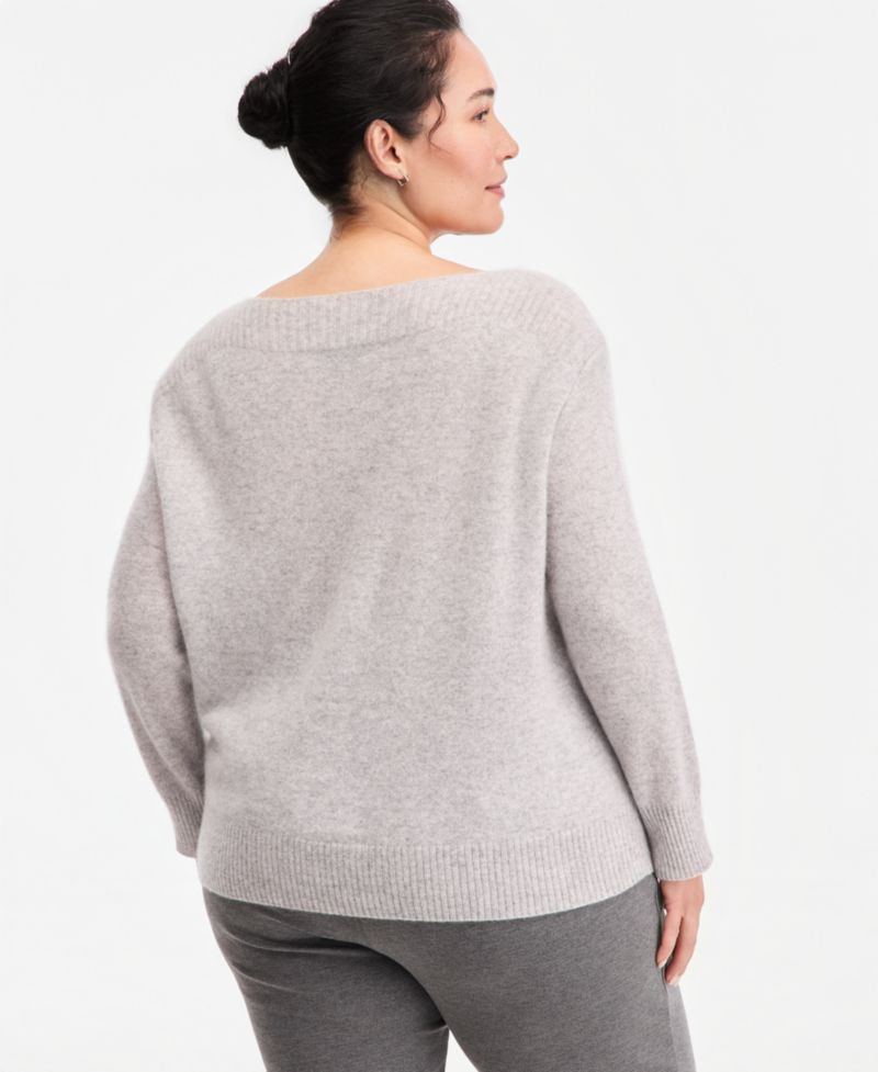Plus Size 100% Cashmere Boat-Neck Sweater
