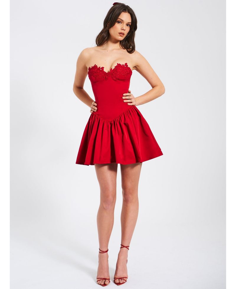 Women's Sacha Red Lace Drop Waist Corset Puffy Mini Dress