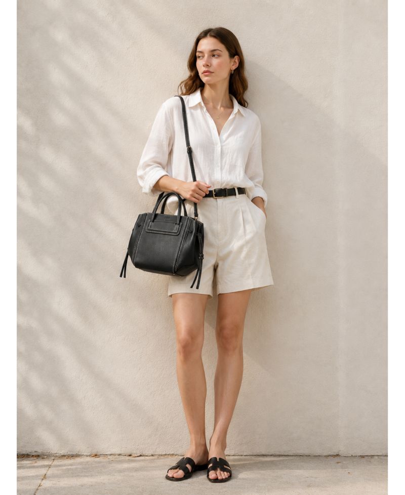 Hadley Leather Tote Bag Structured Shoulder Purse Minimalist Convertible Crossbody with Top Handles