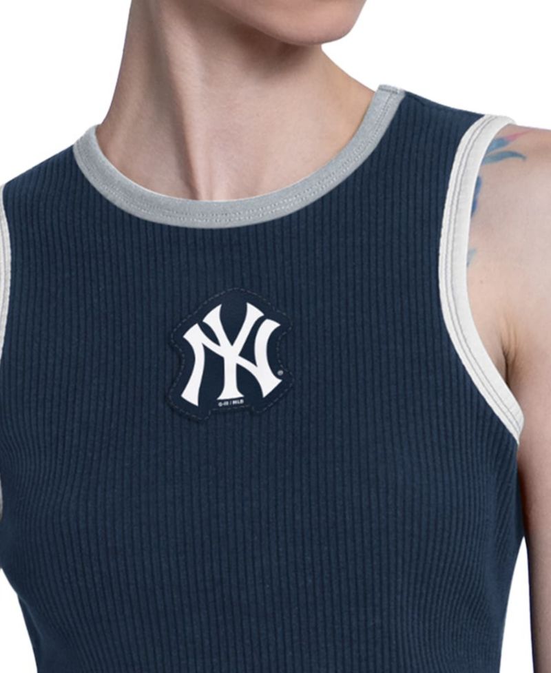 Women's Navy New York Yankees Cooperstown Play the Ball Cropped Tank Top