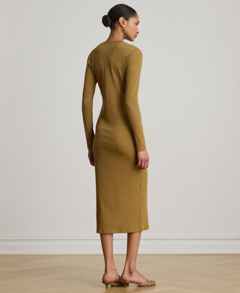 Women's Slim-Fit Henley Neck Midi Dress