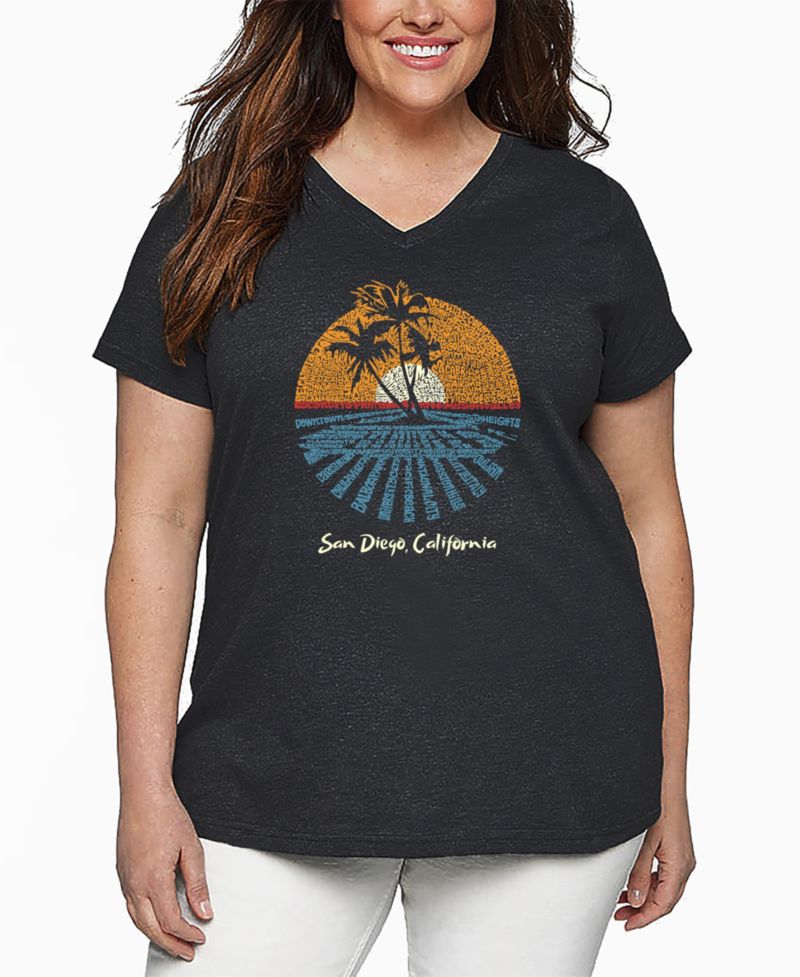 Plus Size Cities In San Diego Word Art V-Neck T-Shirt