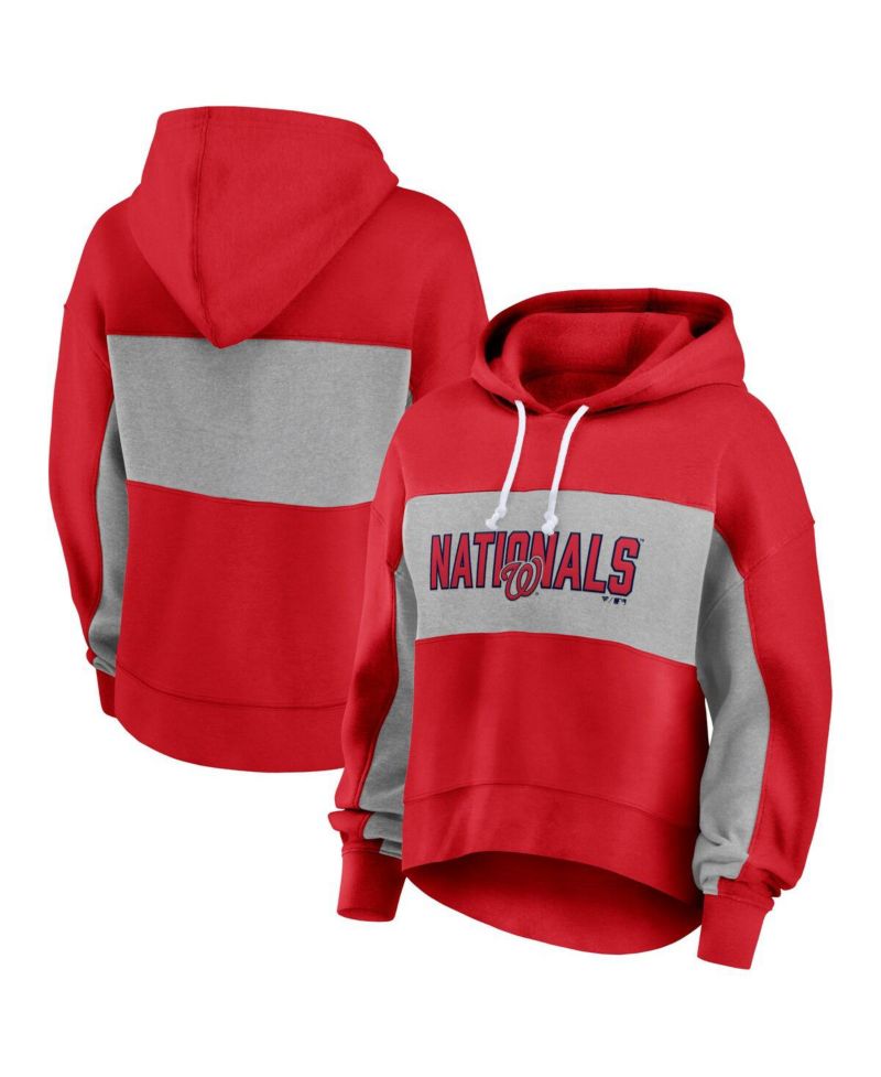 Women's Red Washington Nationals Filled Stat Sheet Pullover Hoodie