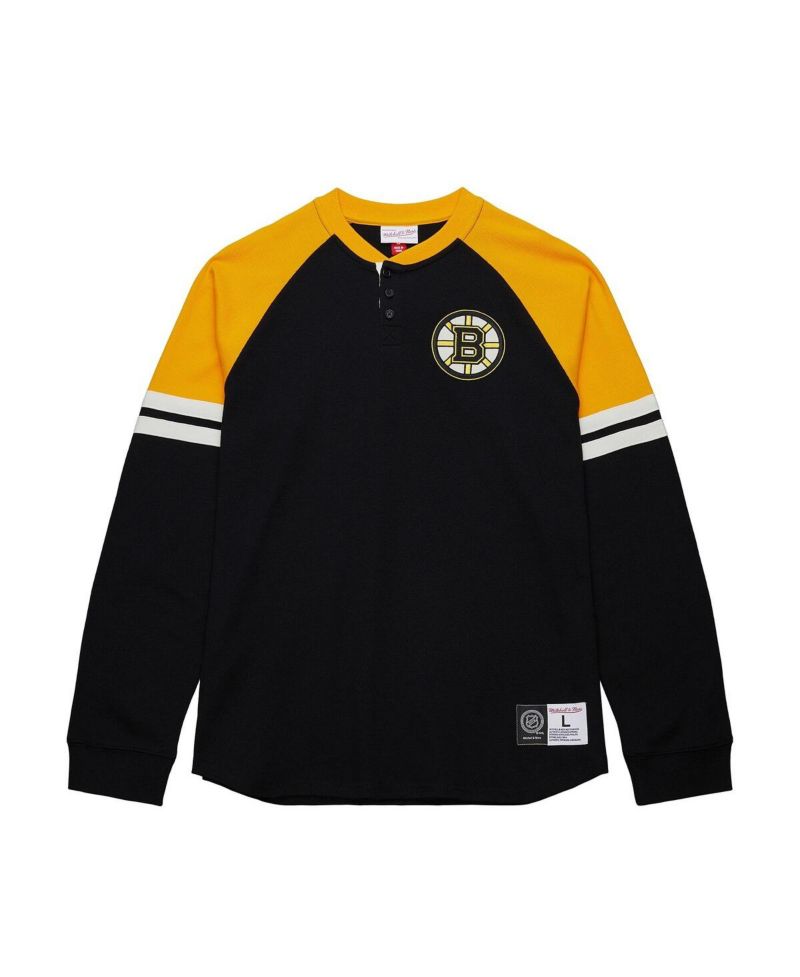 Men's Black Boston Bruins Thermal Henley Long Sleeve T-Shirt