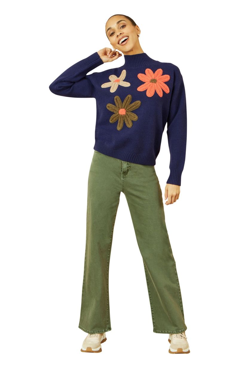 Women's Floral Detail High Neck Knit Sweater