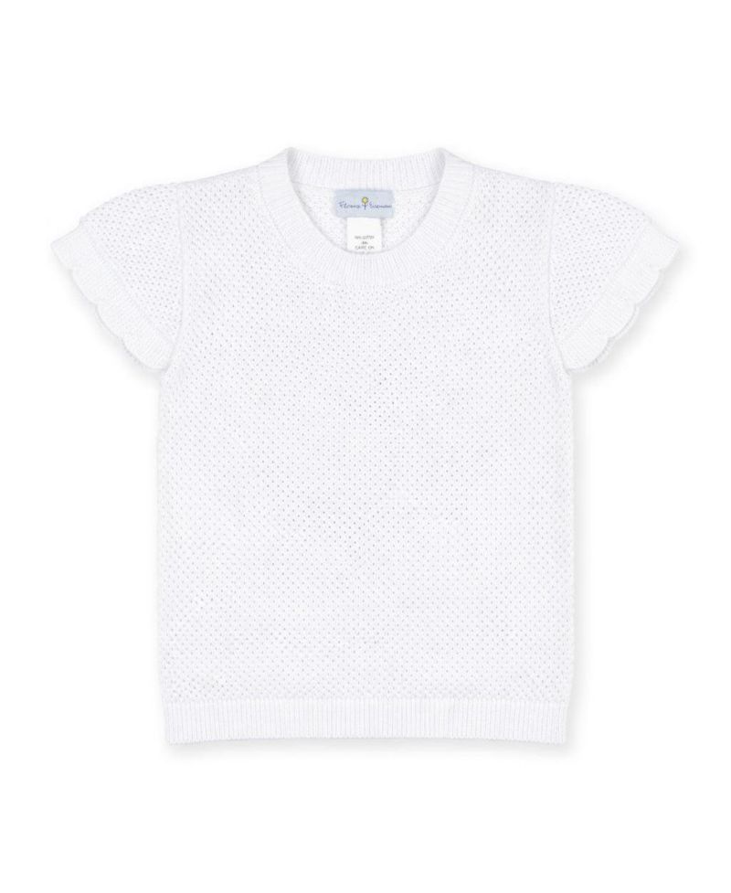Big Girls Short Sleeve Sweater with Scallop Edges