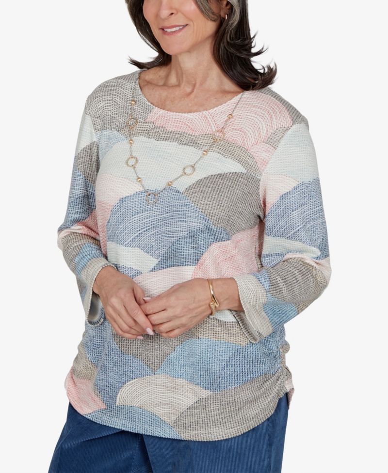 Petite Crewneck 3/4-Sleeve Ruched Blouse