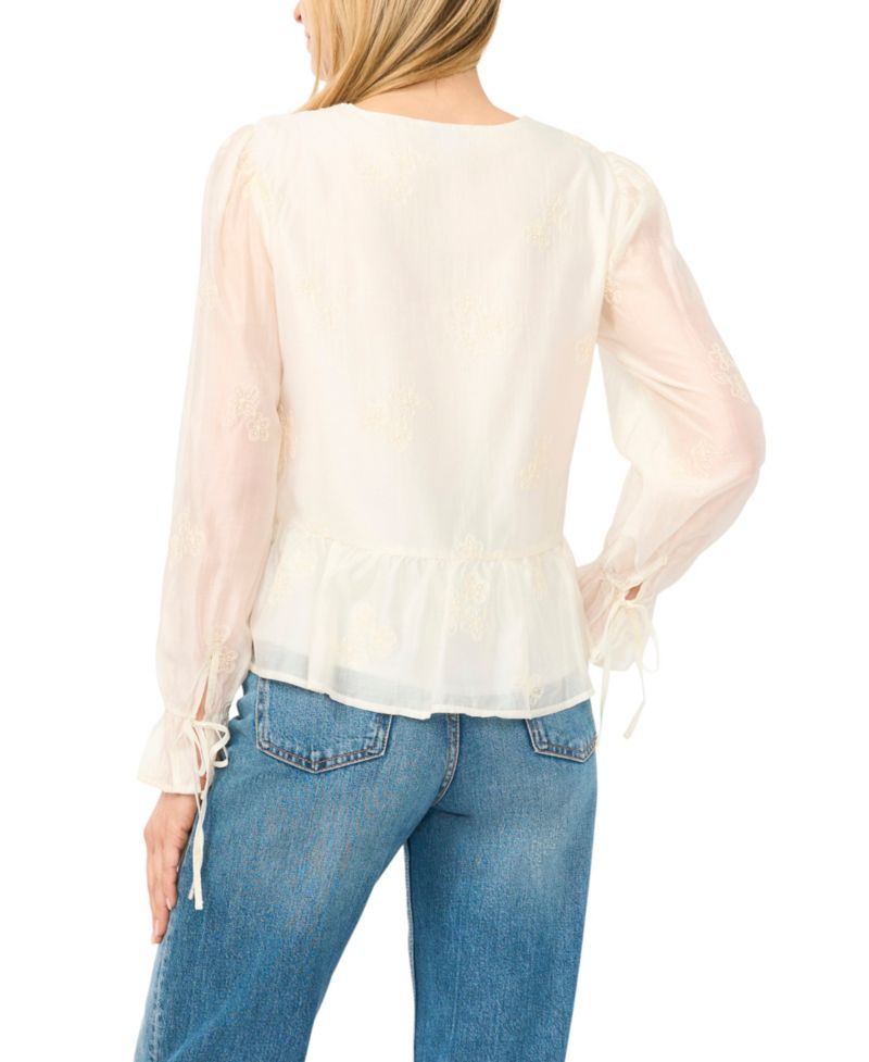 Women's Ruffle Sleeve Floral Embroidered Blouse