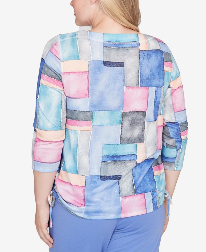 Petite Casual Vibe Tie Side Ruched Colorblock Top