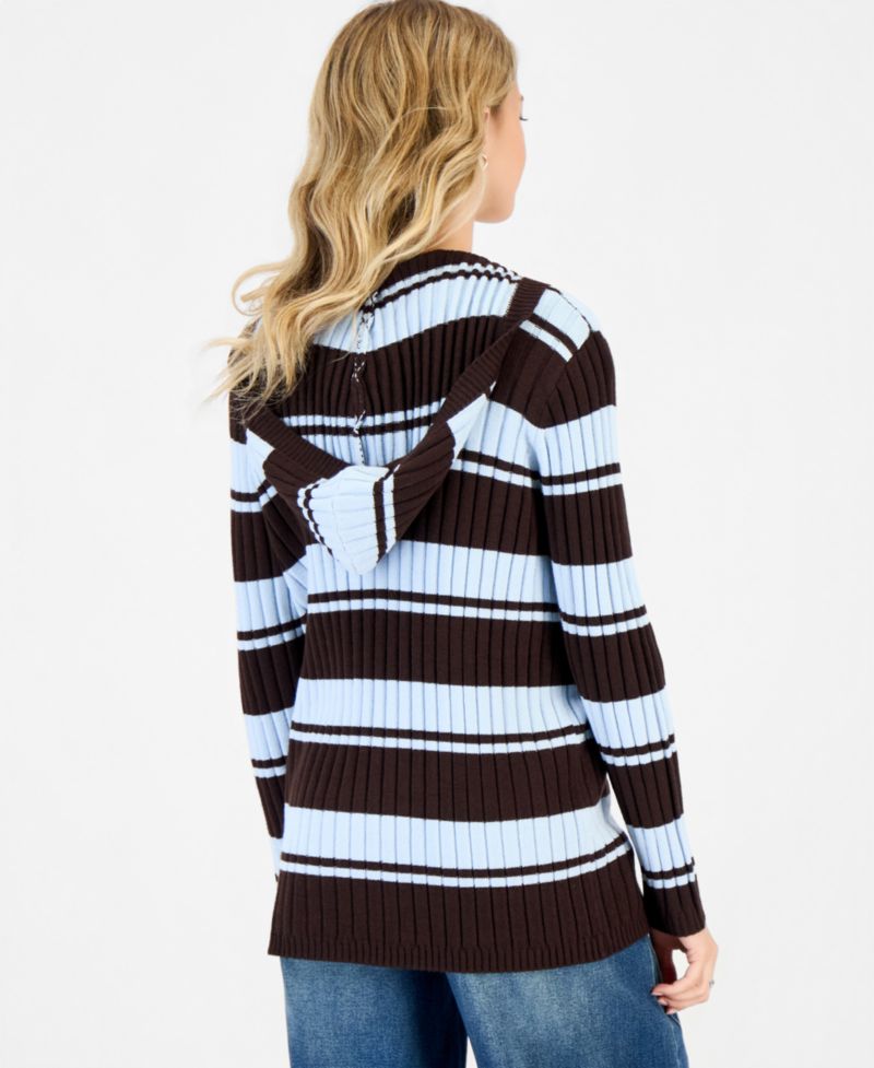 Juniors' Open-Front Hooded Ribbed Cardigan