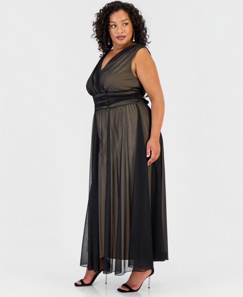 Plus Size Matte Chiffon Sleeveless V-Neck Dress