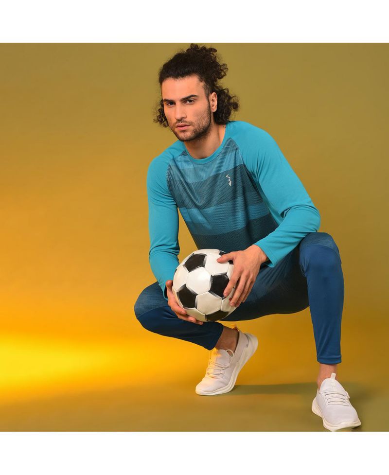 Men's Aqua Blue Contrast Panel Active wear T-Shirt