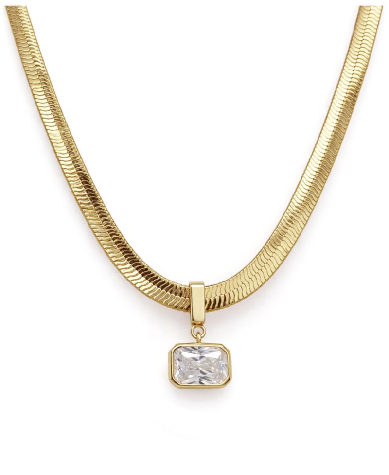 Clear Cubic Zirconia Herringbone Chain Necklace