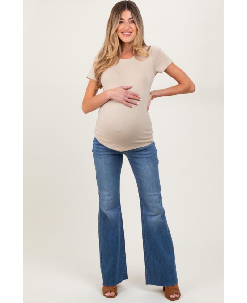Women's Blue Raw Cut Hem Flare Jeans