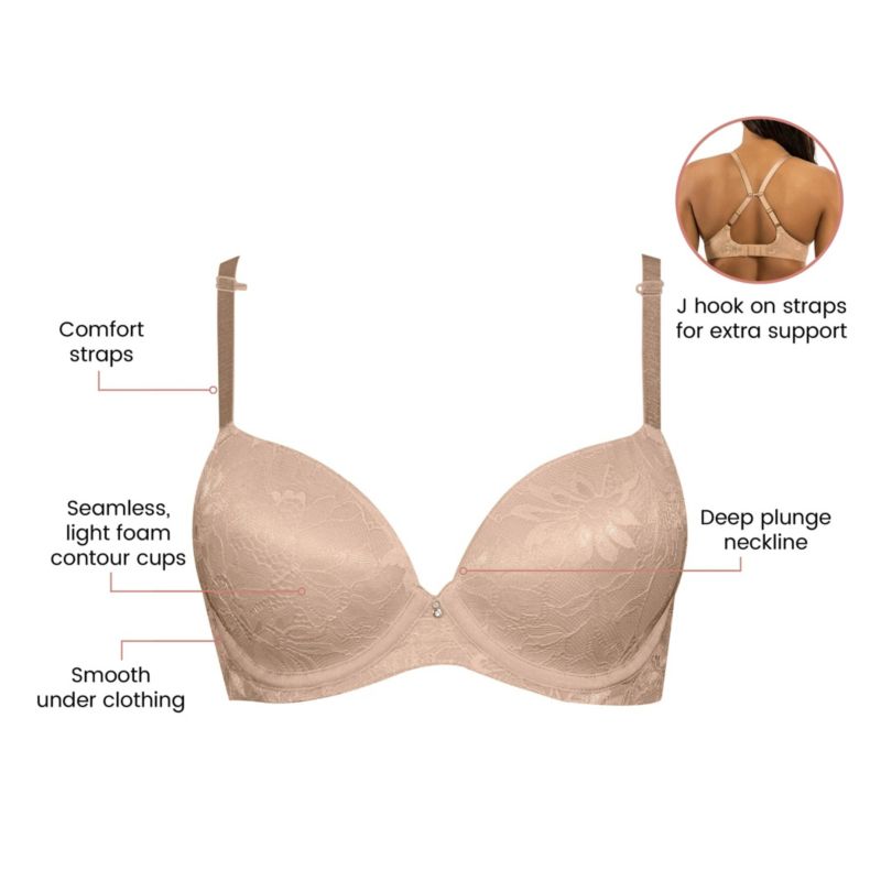 Women's Luxlacy Lace T-Shirt Bra, True Nude, 40H