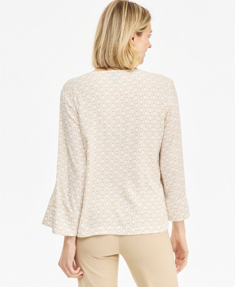 Petite Vertical Chain Top V-Neck Bell Sleeve Blouse