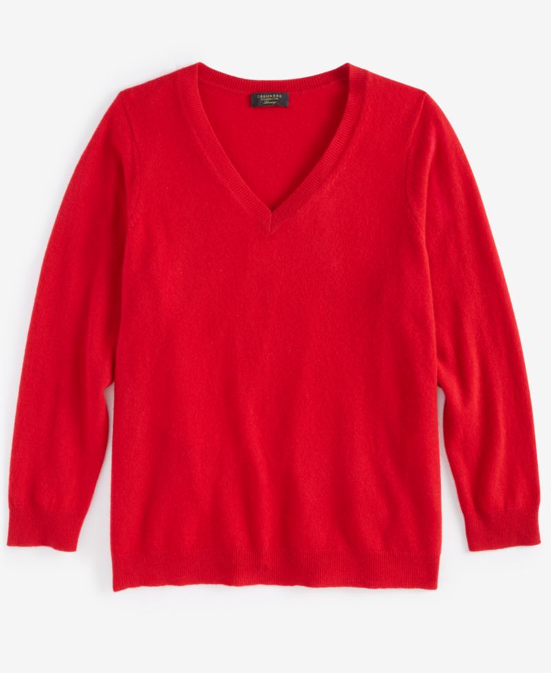 100% Cashmere Petite V-Neck Long-Sleeve Sweater