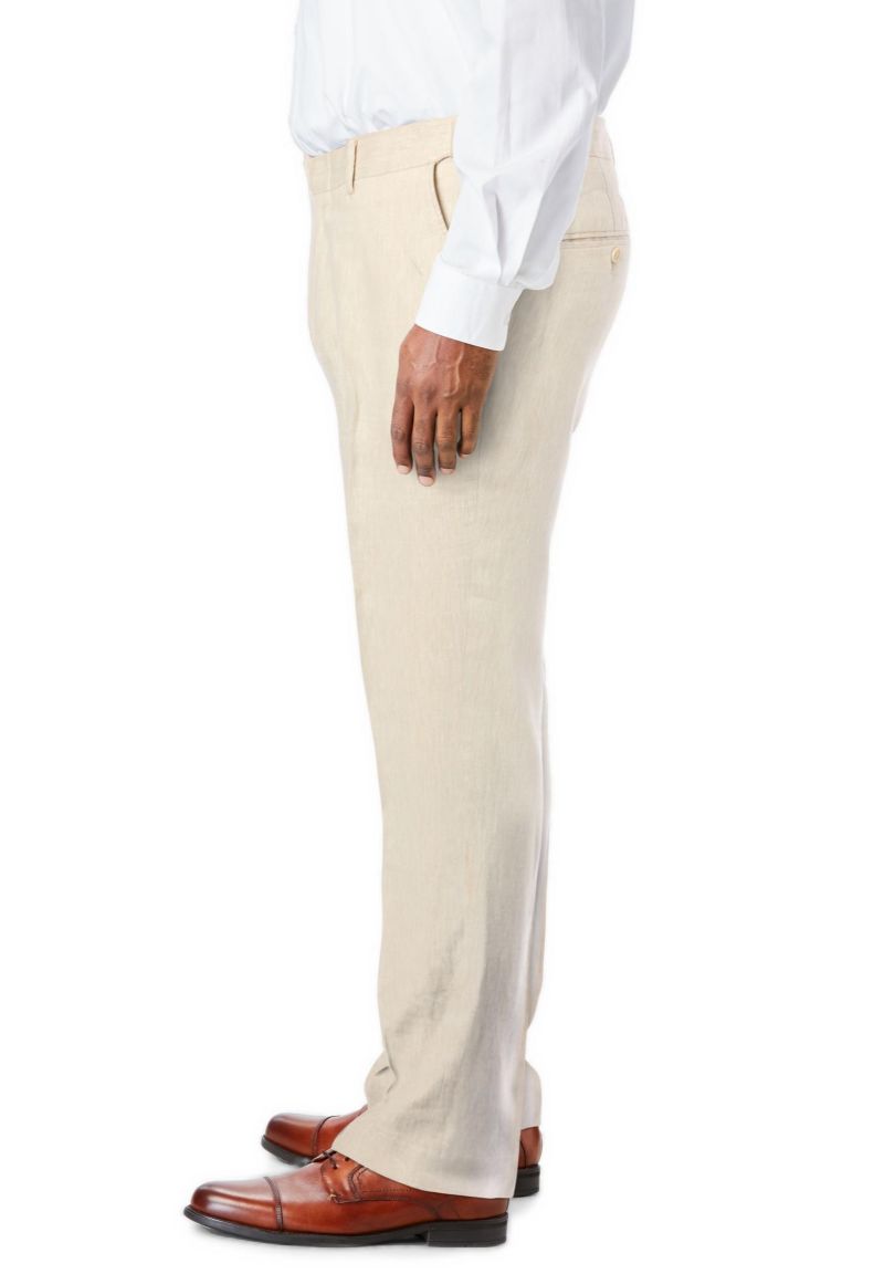Men's Linen Blend Plain Front Dress Pants