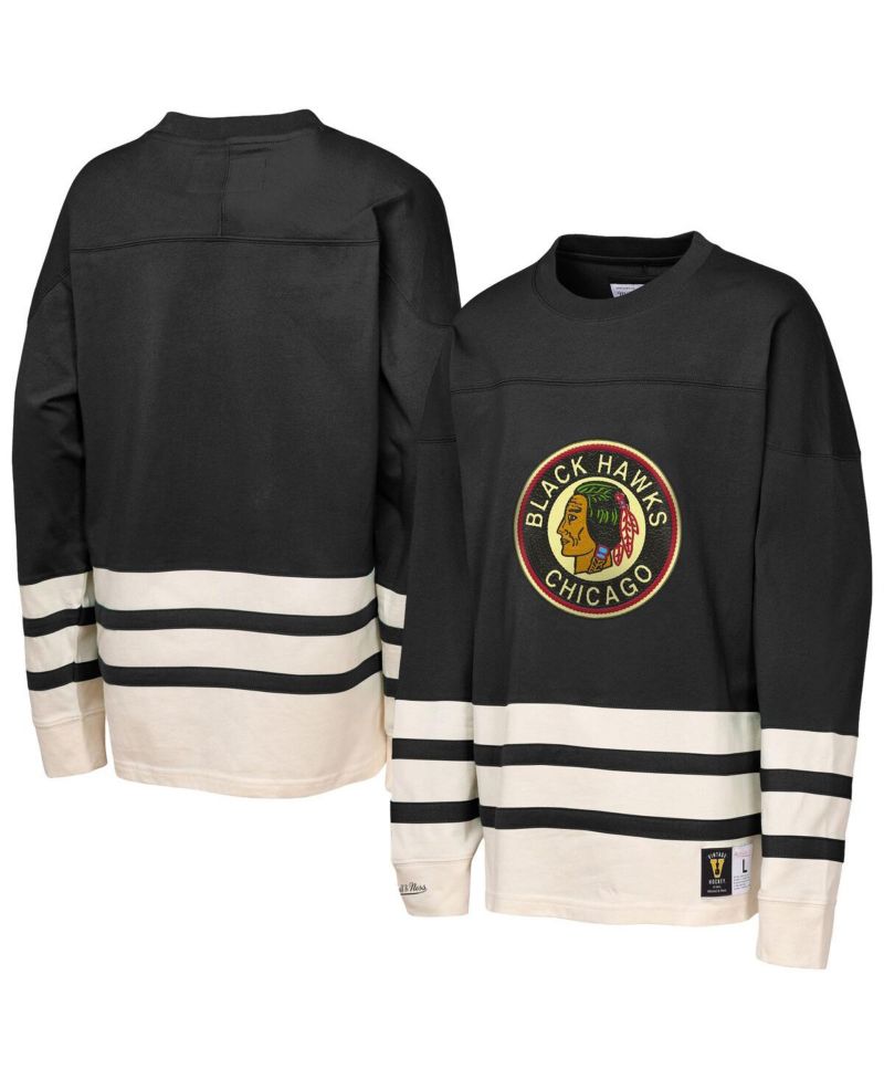 Big Boys and Girls Black Chicago Blackhawks Chainstitch Heavyweight Long Sleeve Top