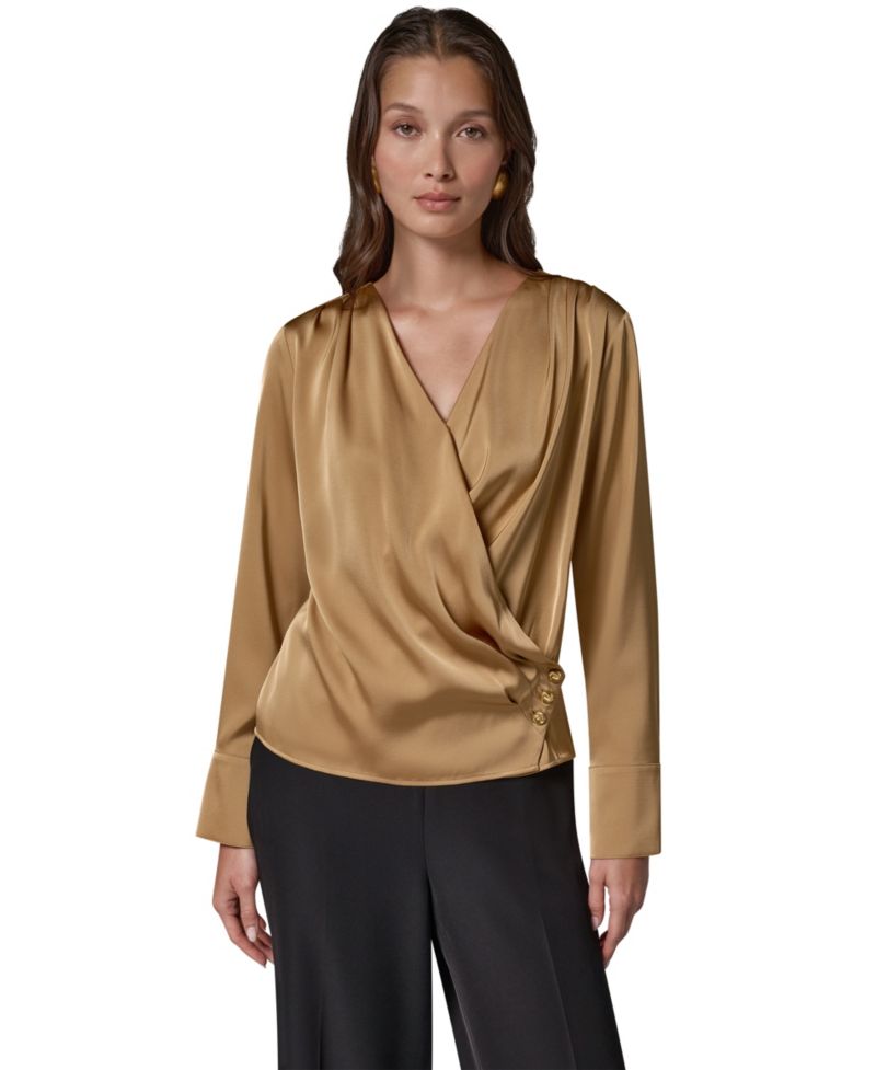 Women's Satin Faux-Wrap Blouse