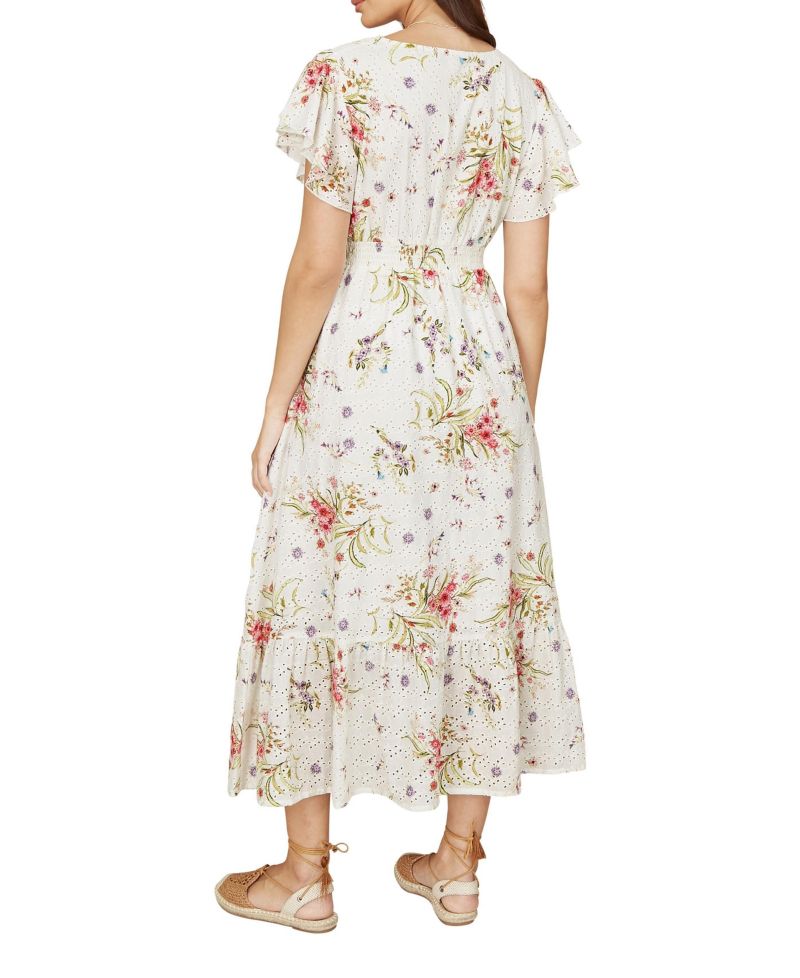 Women's Floral Broderie Anglaise Wrap Midi Dress