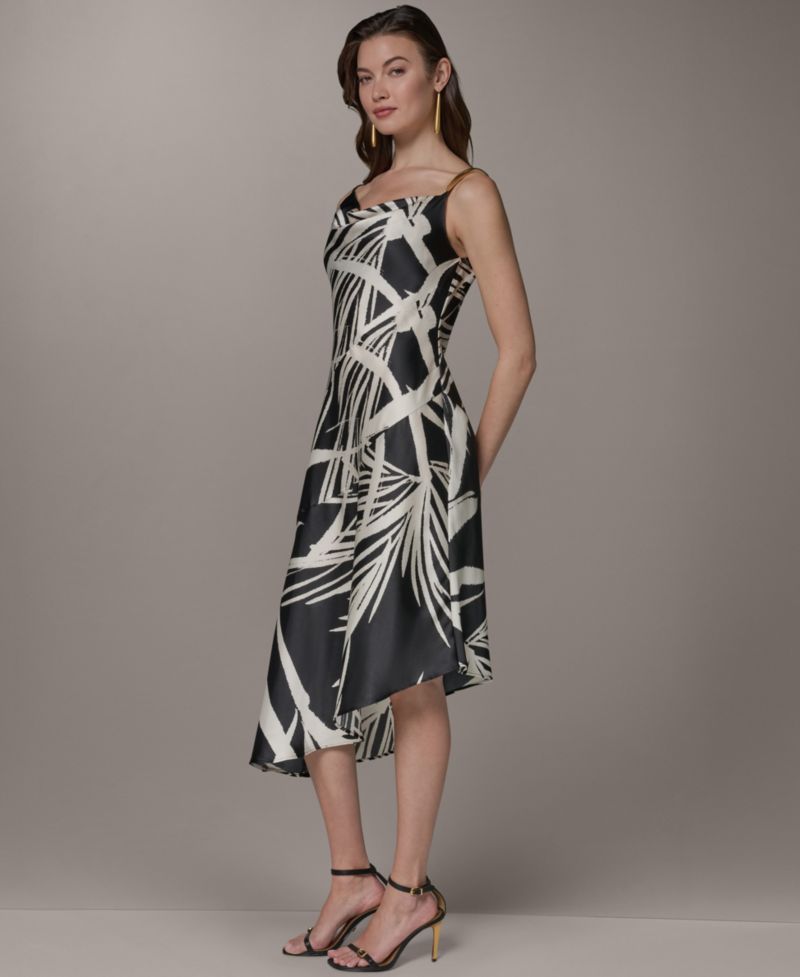 Women's Cowl Neck High-Low Sleeveless Printed A-Line Dress