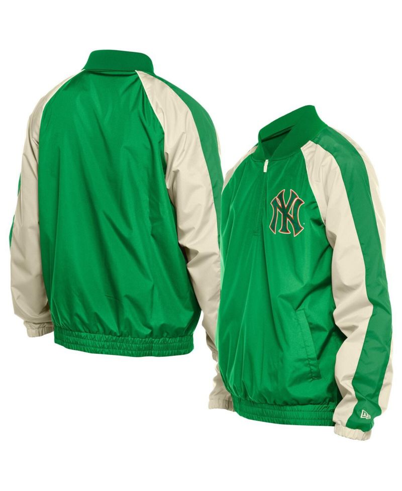 Men's Kelly Green New York Yankees Ripstop Raglan Quarter-Zip Hoodie Windbreaker Jacket