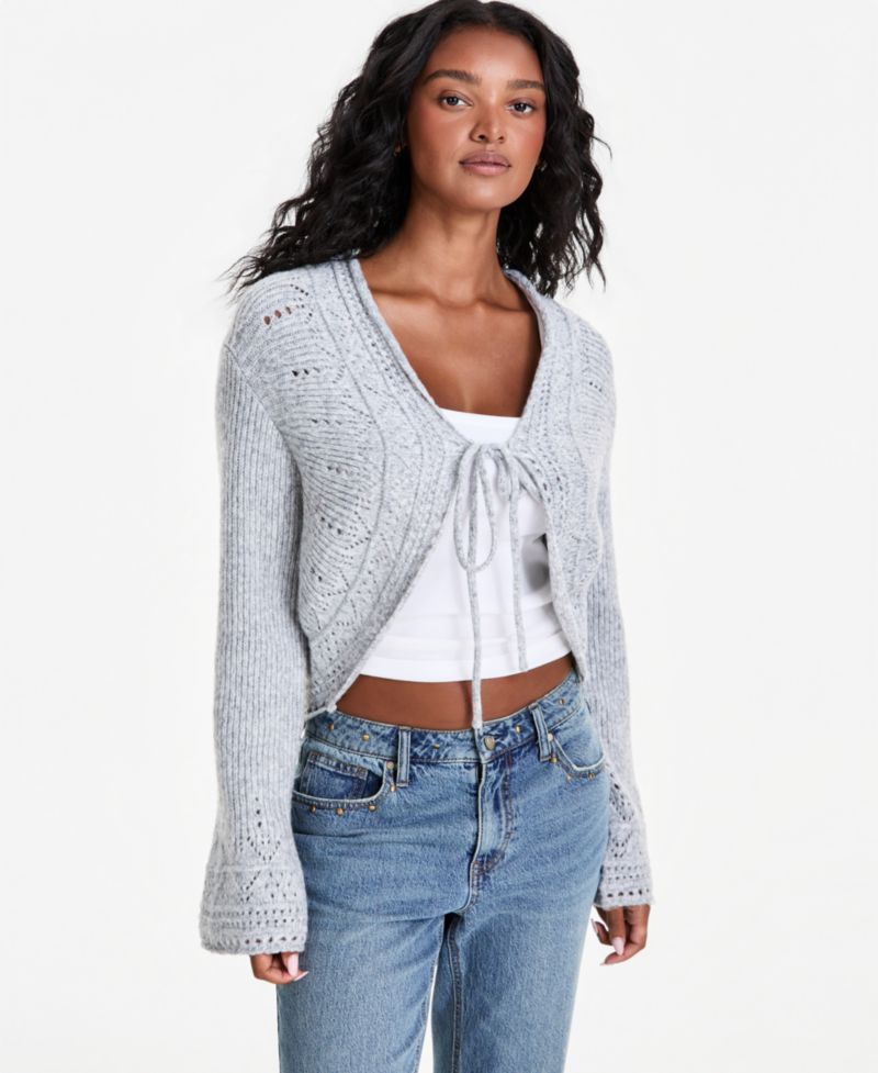 Petite Long-Sleeve Tie-Front Cardigan