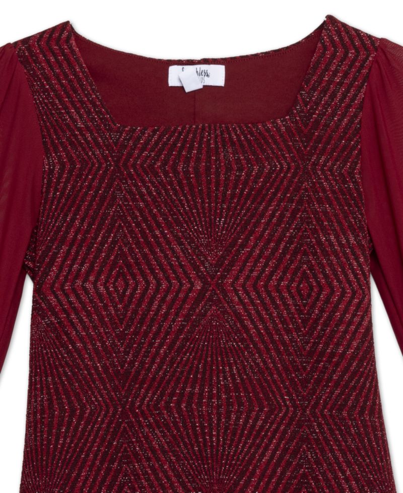 Big Girls Knee Length Square Neck Long Sleeve Dress