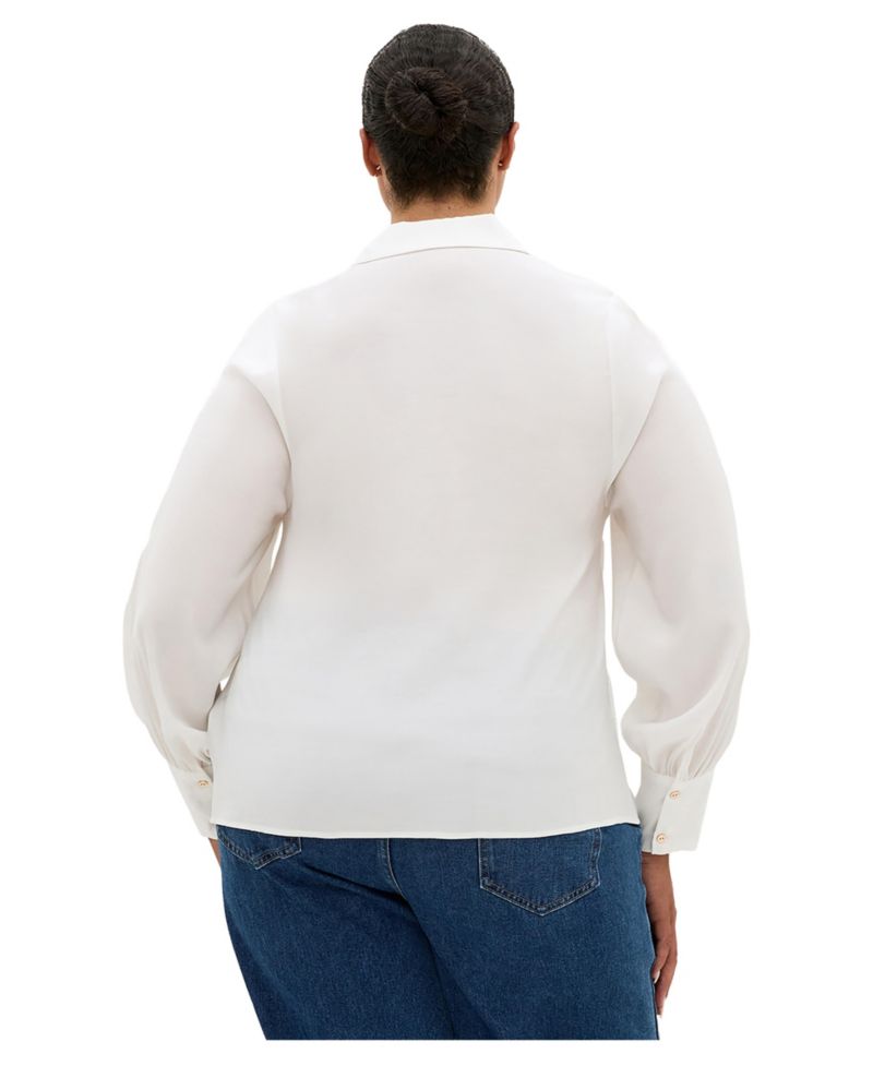 Plus Size Isabella Long-Sleeve Tie-Front Collared Blouse