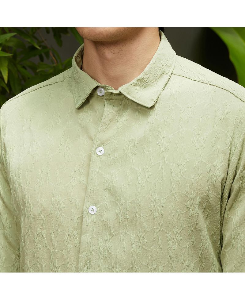 Men's Avocado Green Floral-Textured Shirt