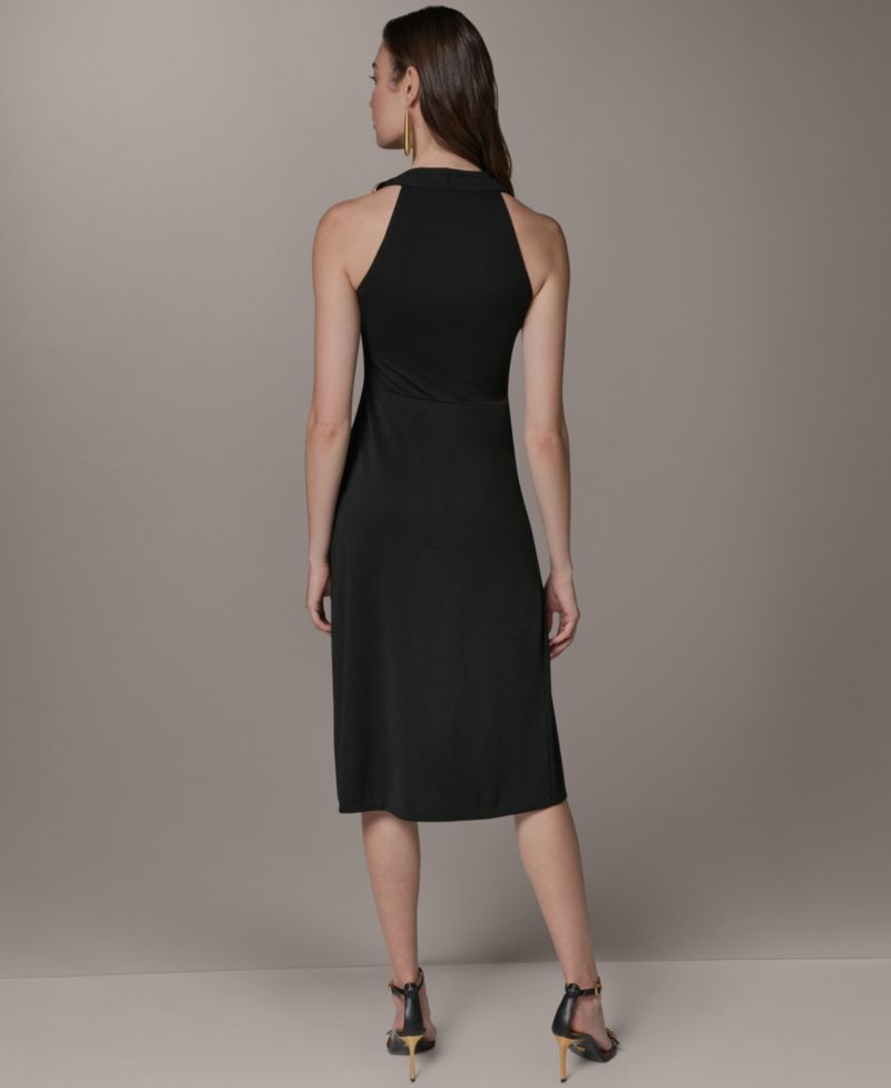 Women's Halter Cowl Neck Sheath Sleeveless Midi Dress
