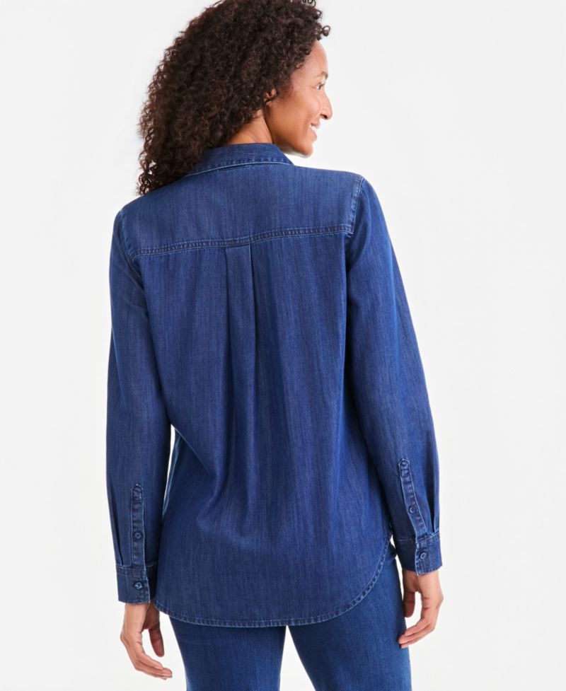 Petite Freya Wash Denim Long-Sleeve Button-Up Shirt