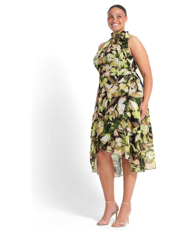 Women's Chlora Halter Chiffon Cocktail Midi Dress