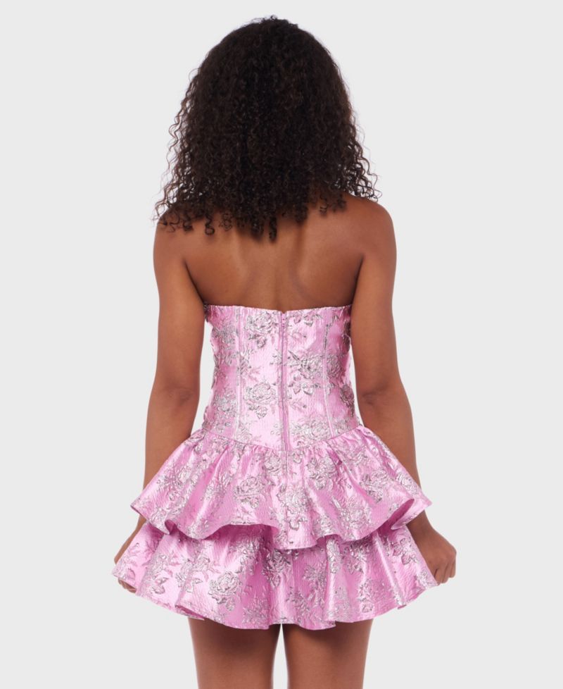 Juniors' Metallic Jacquard Short Fit & Flare Dress