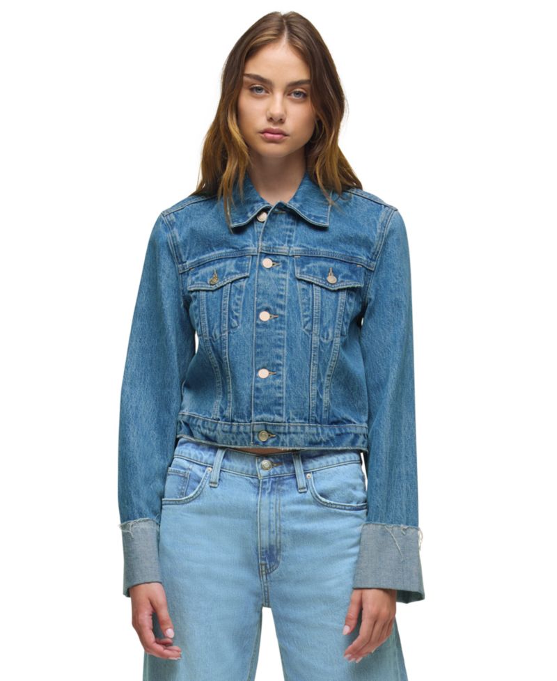 Women's Collared Cuff Sleeve Denim Jacket