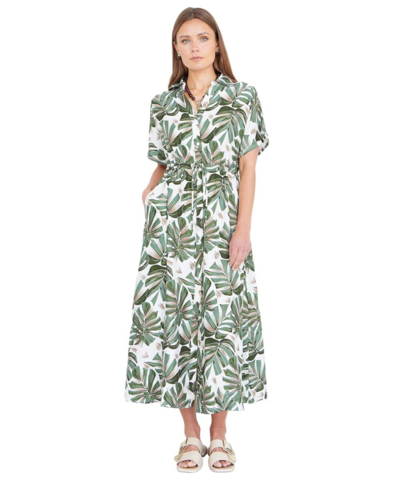 Women's Relaxed Boho Print Maxi Shirt Dress