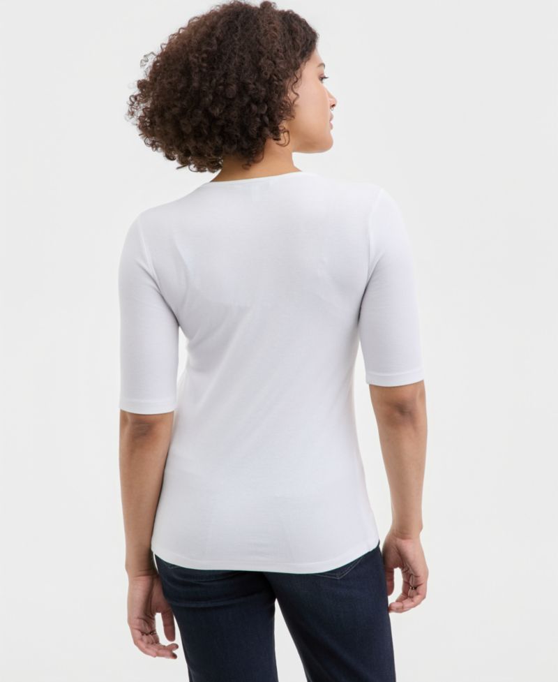 Women's V-Neck Elbow-Sleeve Knit Top