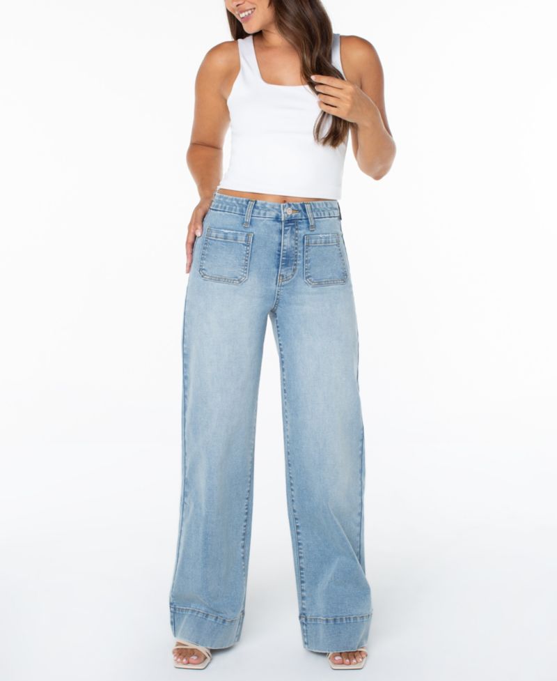 Juniors' High-Rise Wide-Leg Patch-Pocket Jeans