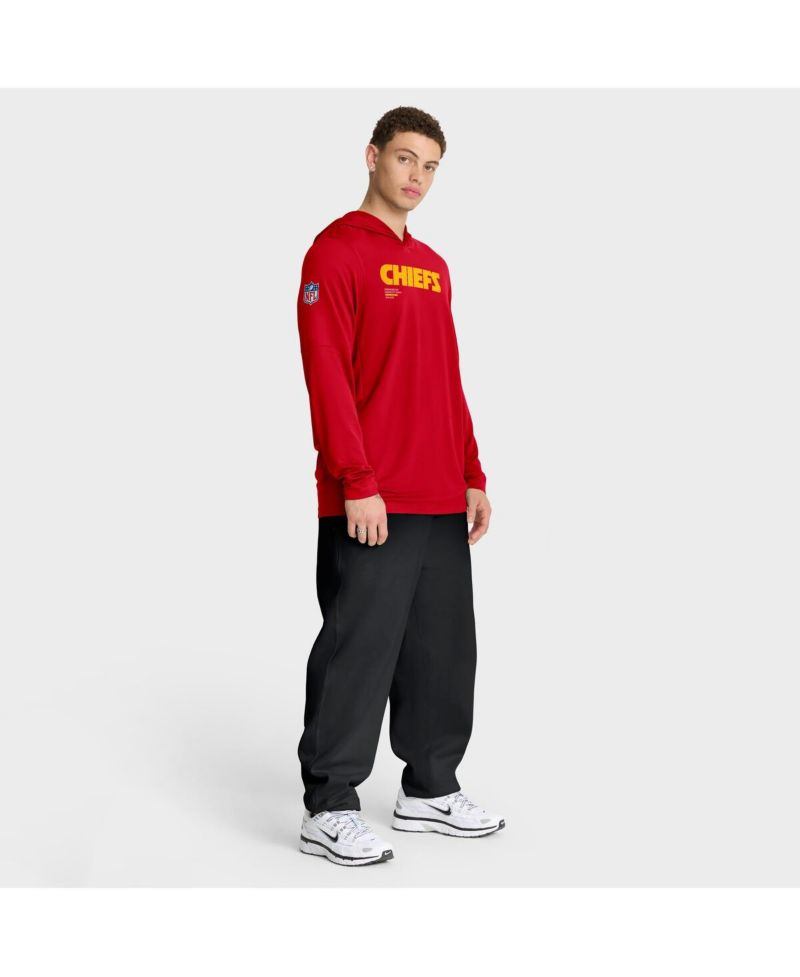 Men's Red Kansas City Chiefs Big & Tall Sideline Performance Long Sleeve Hoodie T-Shirt